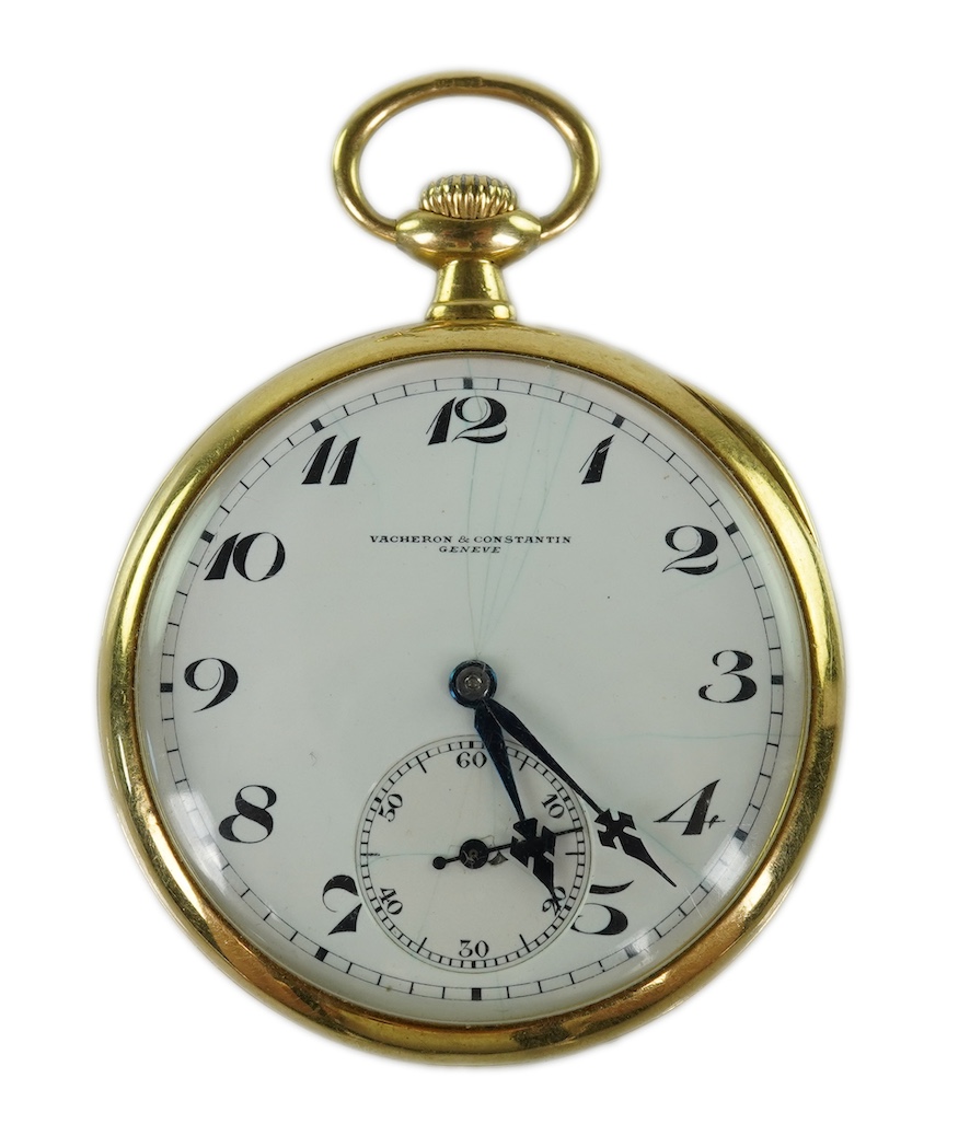 An early to mid 20th century 18ct gold Vacheron & Constantin open faced keyless lever dress pocket watch